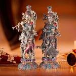 Radha Krishna Statue Pure Brass 27" Tall | Intricate Stonework & Meenakari | Divine Love Sculpture | 40 kg Lotus Base | Home Temple Decor