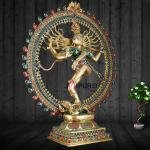Large Brass Nataraja with Stonework | 36" x 30.5" x 11" | 35 kg | BudhShiv Crafted | Monumental Cosmic Dance | Temple Art | Jaipurio