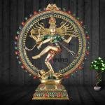 Large Brass Nataraja with Stonework | 36" x 30.5" x 11" | 35 kg | BudhShiv Crafted | Monumental Cosmic Dance | Temple Art | Jaipurio