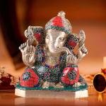 Pure Brass Ganesha with Stonework | 7.5" x 7" x 4" | 3.88 kg | Intricate Stone Inlay | Elegant Sacred Art | Temple Grade | Jaipurio