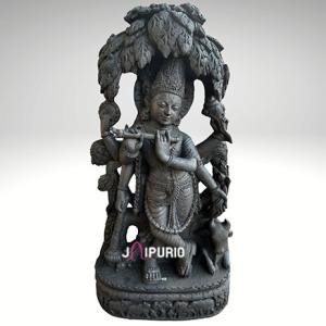 Chintamani Krishna Black Stone Statue | Majestic 2.5ft Divine Sculpture | Handcrafted Temple-Grade Masterpiece | Sacred Art | Jaipurio