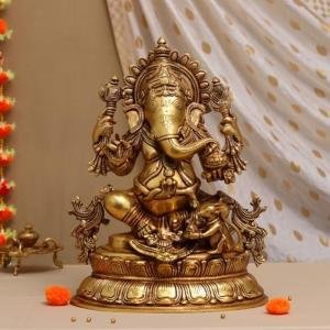 16" Large Pure Brass Ganesha Idol | Majestic Temple Murti | Divine Grace Statue