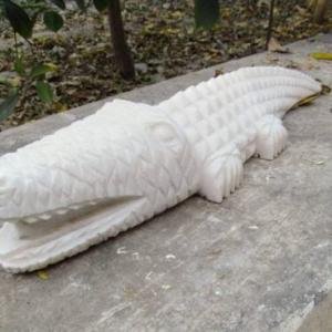 Exquisite White Marble Hand Carved Crocodile Sculpture | Jaipurio