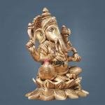 Pure Brass Ganesha in Lotus Base Idol | 5.5" x 3" x 3" Divine Murti | 1.5 kg Traditional Temple Art | Handcrafted Religious Sculpture | Wisdom God | Jaipurio