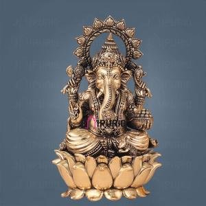 Brass Superfine Ganesh Idol | 8" x 5.5" x 5.5" | 1.4 kg | Premium Quality | Perfect Sacred Art | Traditional Design | Jaipurio