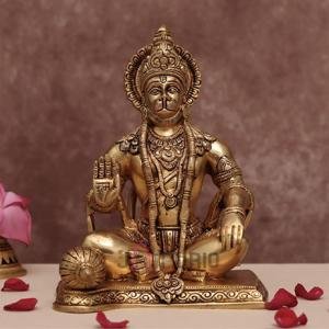 9" Pure Brass Blessing Hanuman Idol | Sacred Temple Murti | Divine Grace Statue