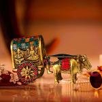 3" Pure Brass Stone Bullock Cart with Laxmi Ganesh | Sacred Decor | Divine Art Piece