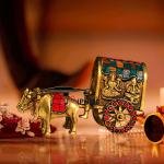 3" Pure Brass Stone Bullock Cart with Laxmi Ganesh | Sacred Decor | Divine Art Piece