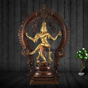 Brass Nataraja Statue | 26" x 17" x 6.5" | 18 kg | Dual Tone Finish | Anandatandav Dance Form | Sacred Temple Art | Jaipurio