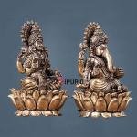 Pure Brass Intricate Superfine Ganesha-Lakshmi Idol Pair - 3" Height