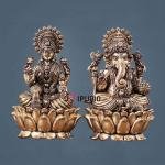 Pure Brass Intricate Superfine Ganesha-Lakshmi Idol Pair - 3" Height