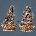 Pure Brass Intricate Superfine Ganesha-Lakshmi Idol Pair - 3" Height