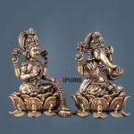 Pure Brass Unique Lord Ganesha and Goddess Lakshmi Idols - 3" Height