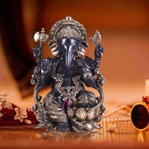 Ganesha Black Edition Brass Statue - 12" Height | Handcrafted Pure Brass Idol