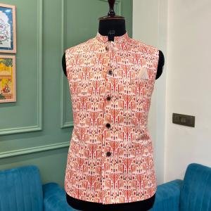 Palace Drapes Modi Jacket with Lotus Legacy Prints | Premium Cotton Satin | Traditional Indian Fashion | Ethnic Formal Wear | Size XS-XXL | Jaipurio