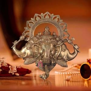 Pure Brass Trimukhi Ganapati | 17.5" x 15.7" Wall Hanging | 7.17 kg | Three-Faced Divine Form | Sacred Hindu Art | Temple Grade | Jaipurio