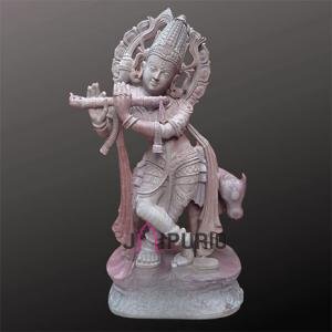 Pink Stone Krishna Idol | Divine 1.5ft Temple Murti | Handcrafted Sacred Sculpture | Traditional Art Masterpiece | Jaipurio