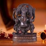 Exquisite Vintage Brass Trimukha Ganapati Sculpture - 12" Three-Faced Lord Ganesha