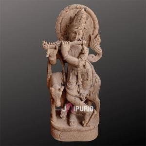 Krishna Brown Sandstone Statue | Monumental 4ft Temple Masterpiece | Handcrafted Sacred Sculpture | Grand Divine Art | Jaipurio