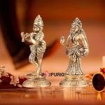 Pure Brass Radha Krishna Idols - Superfine 4.5" Pair | Elegant Compact Sculpture | Divine Love Home Decor | Intricate Craftsmanship | 1 kg Spiritual Gift