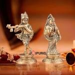 Pure Brass Radha Krishna Idols - Superfine 4.5" Pair | Elegant Compact Sculpture | Divine Love Home Decor | Intricate Craftsmanship | 1 kg Spiritual Gift