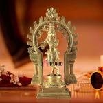 Pure Brass Lord Krishna with Celestial Aura Prabhavali Idol - 12.5" Height, Golden Finish