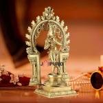 Pure Brass Lord Krishna with Celestial Aura Prabhavali Idol - 12.5" Height, Golden Finish