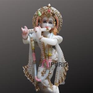 Krishna with Flute Marble Sculpture | Divine 18" Temple Murti | Handcrafted Sacred Masterpiece | Classic Art | Jaipurio