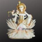 Krishna on Lotus Marble Statue | Divine 18" Temple Murti | Handcrafted Sacred Masterpiece | Unique Design Art | Jaipurio