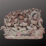 Krishna Rowing Boat Pink Stone Sculpture | Divine 9.5" Scene | Handcrafted Natural Stone Masterpiece | Unique Art | Jaipurio