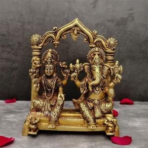 9" Pure Brass Ganesha Laxmi Pair | Sacred Divine Duo | Prosperity Blessing Murti