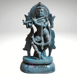 Blue Krishna Soapstone Statue | Divine 15" Temple Murti | Handcrafted Sacred Masterpiece | Traditional Art | Jaipurio