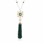 Green Jharokha Tassel Necklace | Sterling Silver Carved Stone Jewelry | Firdaus Collection Traditional Mughal Design | Heritage Necklace | Jaipurio