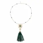 Green Jharokha Tassel Necklace | Sterling Silver Carved Stone Jewelry | Firdaus Collection Traditional Mughal Design | Heritage Necklace | Jaipurio