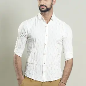 Classic White Cotton Print Shirt | Premium Quality Casual Wear | Traditional Design with Modern Comfort | S to XXL Sizes | Handcrafted Menswear