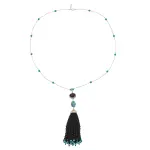 Turquoise and Black Onyx Tassel Necklace | Handcrafted Brass Dual Stone Design | 45 cm Traditional Gemstone Jewelry | Rajasthani Artisan Craft | Jaipurio