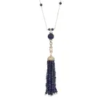 Sodalite and Lapis Tassel Necklace | Handcrafted Brass Blue Gemstone Design | 45 cm Traditional Royal Stone Jewelry | Rajasthani Artisan Craft | Jaipurio