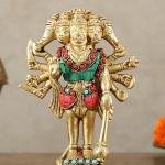 Pure Brass Standing Panchmukhi Hanuman Idol | 7" x 4.5" x 2.4" (17.8 x 11.4 x 6.1 cm) | 1.182 kg Five-Faced Sacred Art | Premium Divine Murti