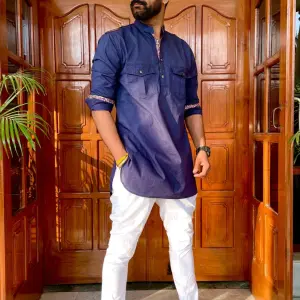 Navy Blue Color Kurta Pajama Set - Elegant Traditional Menswear