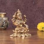 Pure Brass Lakshmi in Lotus Base Idol | 5.5" x 3" x 3" Divine Statue | 1.5 kg Traditional Temple Art | Handcrafted Religious Sculpture | Prosperity Goddess | Jaipurio