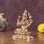 Pure Brass Lakshmi in Lotus Base Idol | 5.5" x 3" x 3" Divine Statue | 1.5 kg Traditional Temple Art | Handcrafted Religious Sculpture | Prosperity Goddess | Jaipurio