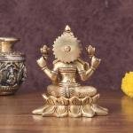 Pure Brass Lakshmi in Lotus Base Idol | 5.5" x 3" x 3" Divine Statue | 1.5 kg Traditional Temple Art | Handcrafted Religious Sculpture | Prosperity Goddess | Jaipurio