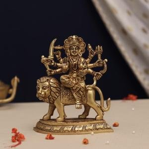 Handcrafted Brass Durga Mata Idol | Premium 6.2-Inch Spiritual Sculpture | Traditional Hindu Artistry