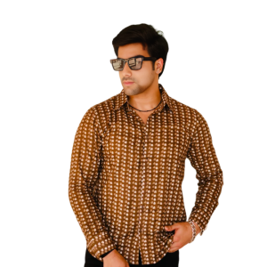 Walnut Brown Sanganeri Print Cotton Shirt - Traditional Heritage Clothing | Jaipurio