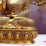 Handcrafted Brass Buddha Statue with Bodhi Tree | Premium 25.3-Inch Spiritual Sculpture | Traditional Buddhist Artistry