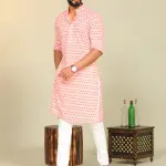 Pink Sanganeri Booti Print Cotton Kurta Pajama | Traditional Block Print Design | Premium Ethnic Wear | Handcrafted Excellence