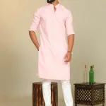 Solid Light Pink Kurta Pajama Set | Premium Cotton Ethnic Wear | Classic Men's Formal & Casual Ensemble | Timeless Comfort Design