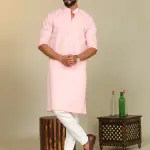 Solid Light Pink Kurta Pajama Set | Premium Cotton Ethnic Wear | Classic Men's Formal & Casual Ensemble | Timeless Comfort Design