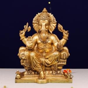 18 Inch Brass Ganesha Idol | Grand Temple-Size Divine Masterpiece | Handcrafted Pure Brass Murti for Home & Temple | Premium Decor | Jaipurio