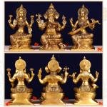 12 Inch Brass Ganesha Lakshmi Saraswati Set | Grand Temple-Size Divine Trio | Handcrafted Pure Brass Murti | Wisdom & Prosperity | Jaipurio